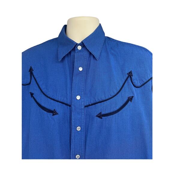 Cinch Vintage Blue Plaid Western Rockabilly Cowboy Pearl Snap Shirt Medium - Picture 4 of 12